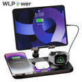 Wlpower 6-In-1 Wireless Charging Station for Multiple Devices with Clock Display And Atmosphere Light, 15W Max Fast Charging Dock with Tablet Stand, for Iphone 17/17 Air 16 15 14 13 12 Plus Pro Max, for Airpods And for Iwatch Series, Christmas Gifts