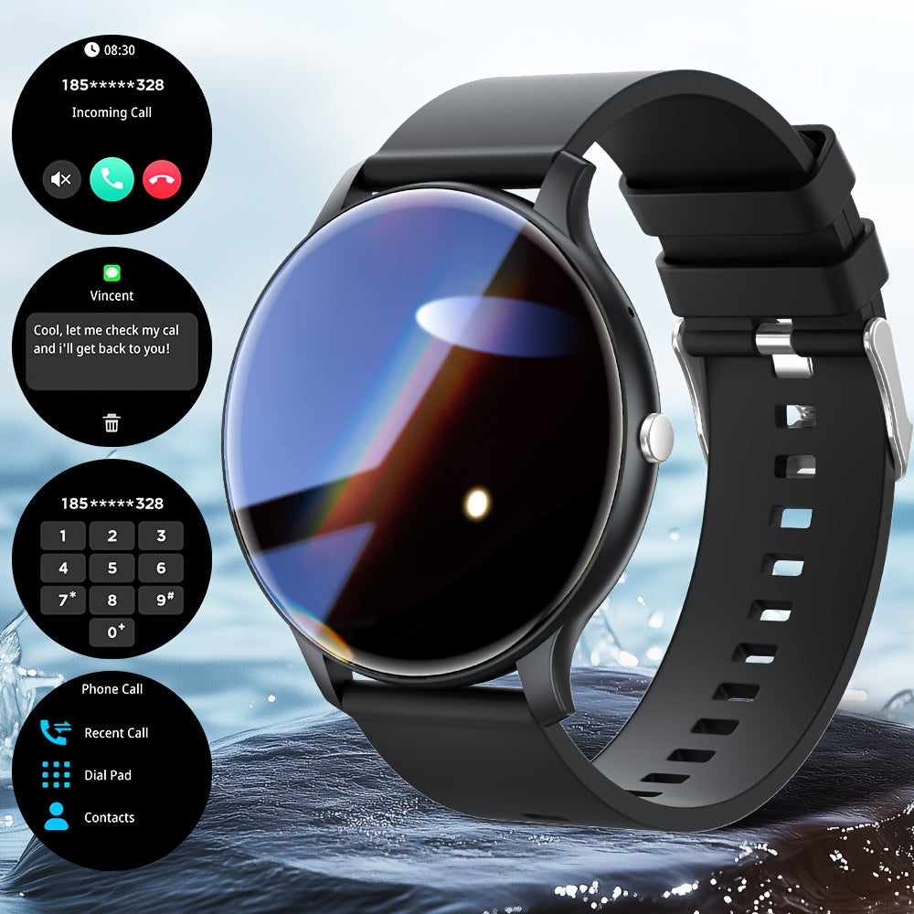 GWENLAND Smart Watch - 1. 46" HD Touchscreen, IP68, 100+ Sports Modes, Sedentary Reminder, Music Control, Remote Photo, Answer/Dial/Reject Calls, Black Silicone Strap, Perfect Valentine's Day Gift for Him or Her, Fitness Tracker|Modern Smartwatch|Durable