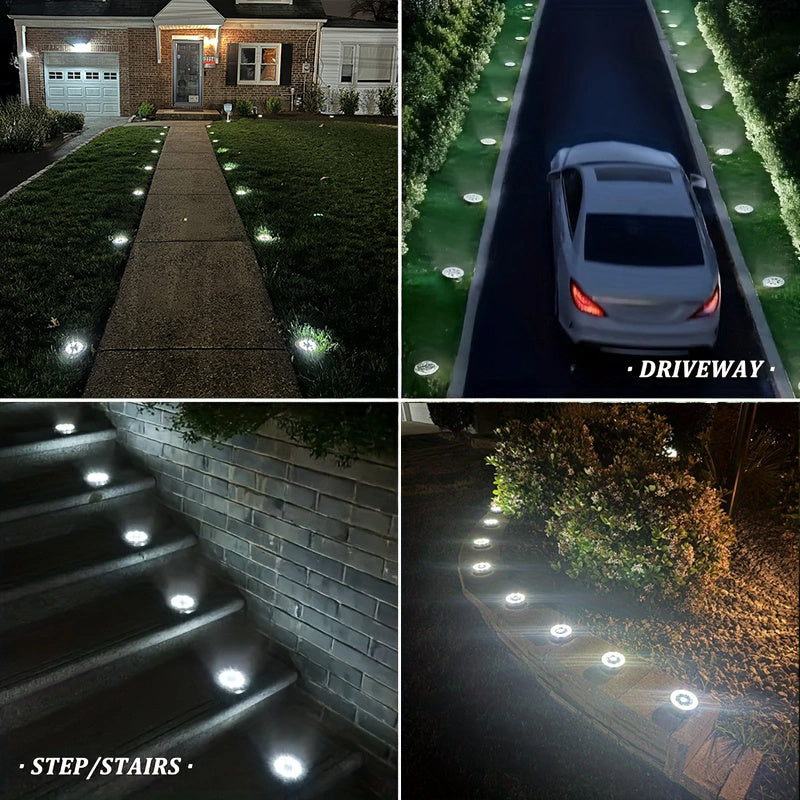[8pcs Smart Light] 8pcs Smart Light [8LED Lamp Bead Ultra-Bright Solar Light] Floor Light/ Outdoor Semi-Recessed Lighting/ Suitable for Gardens, Backyards, Staircases, Decks, Swimming Pools, Paths, Driveways, Outdoor Solar Column Cap Lights