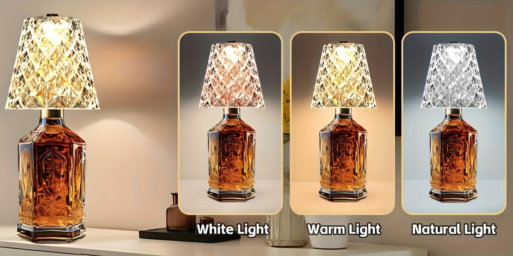 Crystal Clear Bottle Light, Table Lamp, Rechargeable LED Wine Lamp, Acrylic Lampshade, 2000Mah, 3 Colors, Bottle Lamp