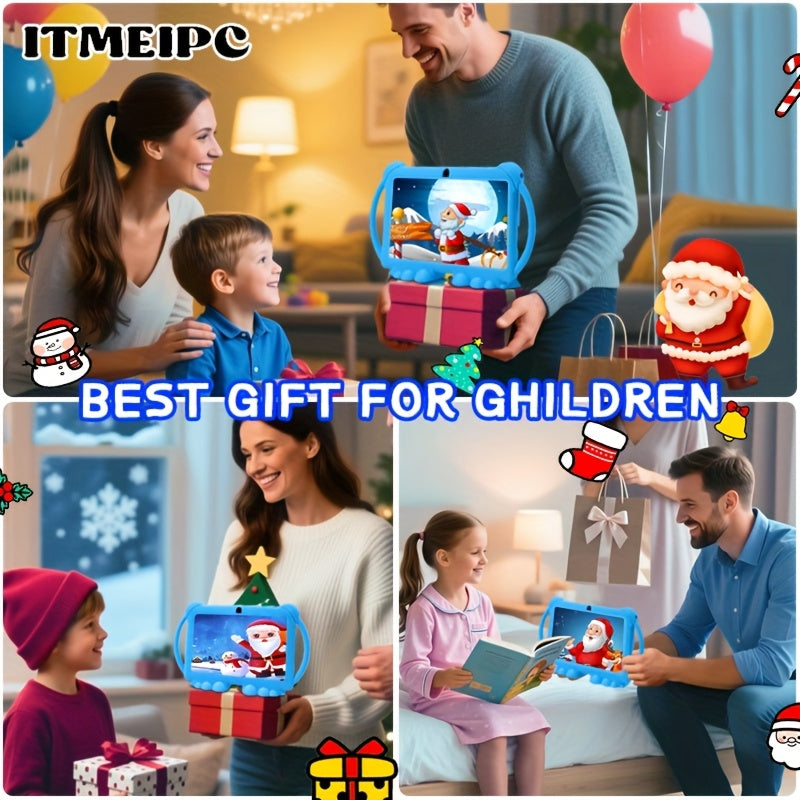 [Android 14 Tablet] ITMEIPC, 2025 New Models, 7 Inch Android Kids Tablet, Android14, 4GB(2GB+2GB) RAM 32GB ROM Dual Camera, Wi-Fi, Large Screen Learning Entertainment Tablet Parental Control Pre-installed Apps, HD Screen Protective Case High-Performance S