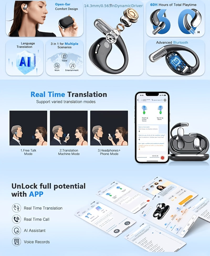 2026 AI Language Translation Headphones, Real-time 3-in-1 Translation Headphones Supporting 156 Languages And Accents, Wireless Bluetooth Earbuds, Suitable for IOS And Android Systems, Travel, Business, Learning And Translation Devices, Wireless 5.4