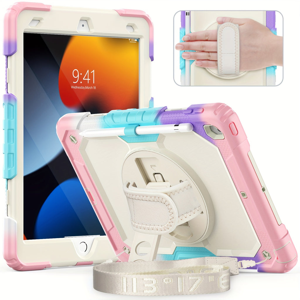 Case For IPad 9th/ 8th/ 7th Generation 10.2 Inch (Case For IPad 9/8/ 7 Gen): With Strong Protection, Screen Protector, Hand/Shoulder Strap, Rotating Stand, Pencil Holder - Black, July 4th Gifts