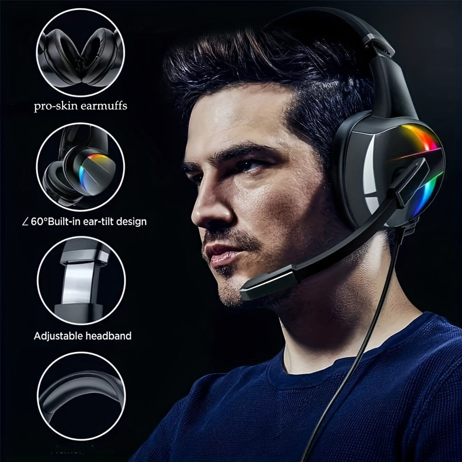 LED RGB Gaming Headsets | Surround Sound | Noise-Canceling Mic | Gaming Headphones for PS5 PS4pcs Laptop | Ergonomic Design | for Gamers & ESports Enthusiasts, Gaming Accessories