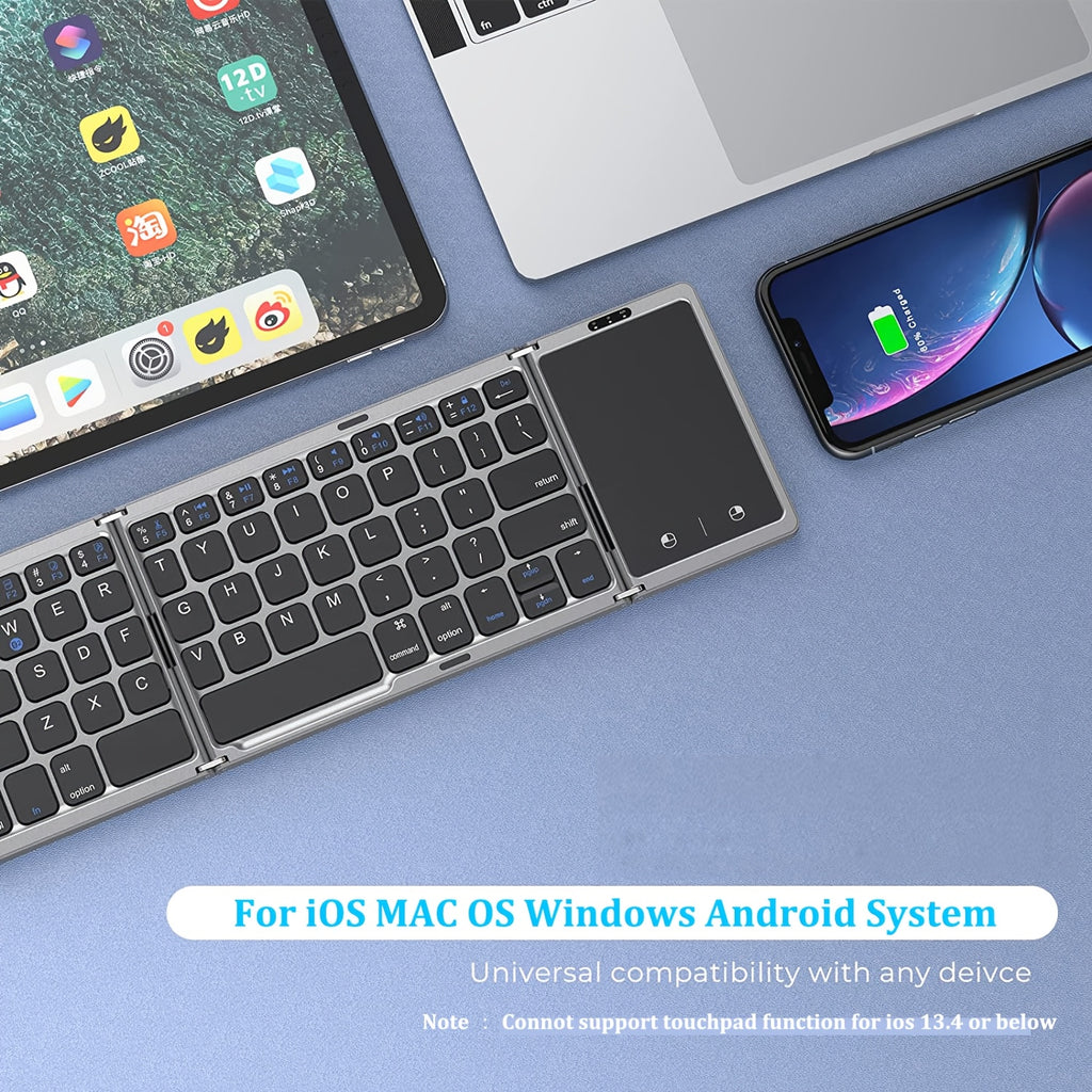 Seenda Foldable Wireless Keyboard with Touchpad Rechargeable Portable Tri-Folding Small Keyboard for Laptop Tablet PC Smartphone Windows IOS Android