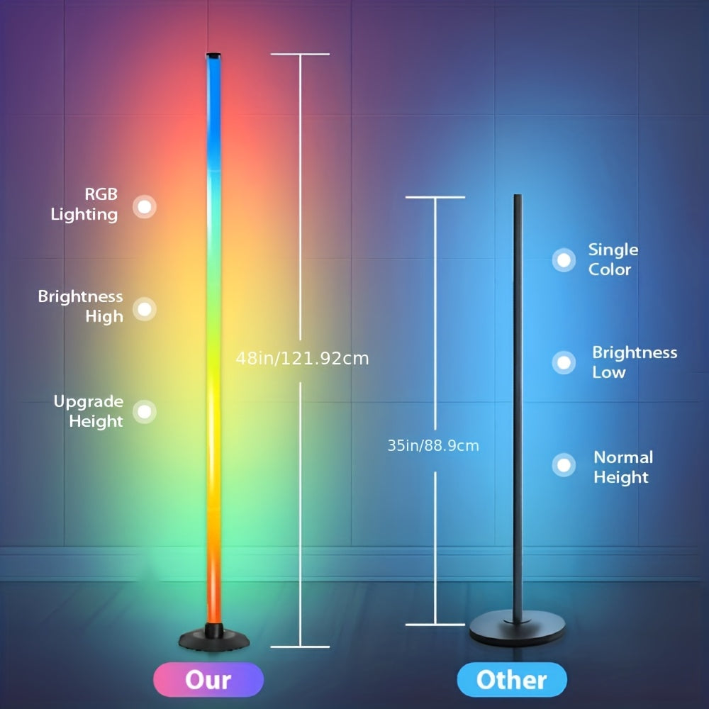 [RGB LED Floor Lamp] Smart RGB LED Corner Floor Lamp, 172 LEDs 1000lm, USB Powered Standing Lamp, App And Remote Control, IC+RGBW Color Changing, 64+ Music Modes, Music Sync, 16 Million Colors Ambient Lighting. Modern Corner Lamp For Bedroom, Gaming Room