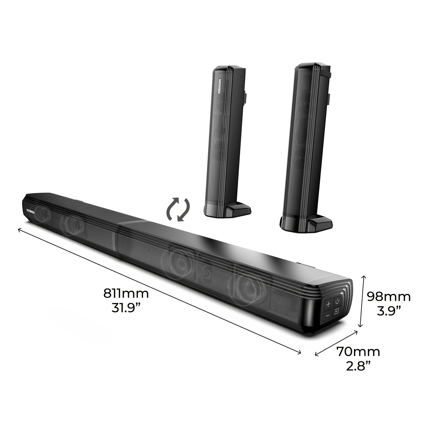 ULTIMEA 2.2ch Sound Bar for Smart TV, Peak Power 100W, 2-in-1 Detachable Soundbar for TV, Bass Adjustable, Bluetooth 5.3, 3 EQ Modes, Optical/Aux/Wall Mount