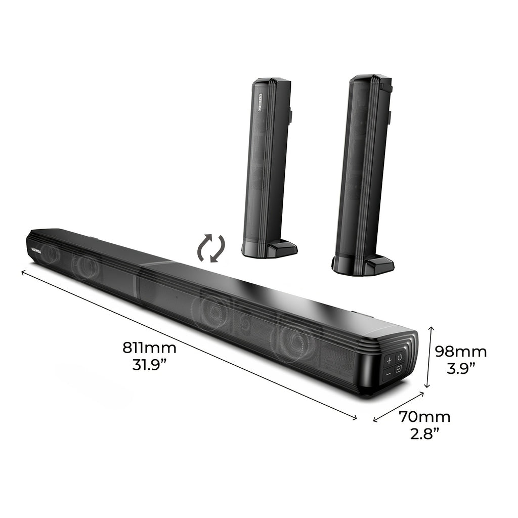 ULTIMEA TV Soundbar with Built-In Subwoofer: 2.2CH 100W Detachable (3 EQ Modes) / 2.1CH 120W Portable All-In-One (App Control) / 5.0CH 180W 3-In-1 Surround System (App Control), Wireless 5.3, Optical/Aux Connectivity
