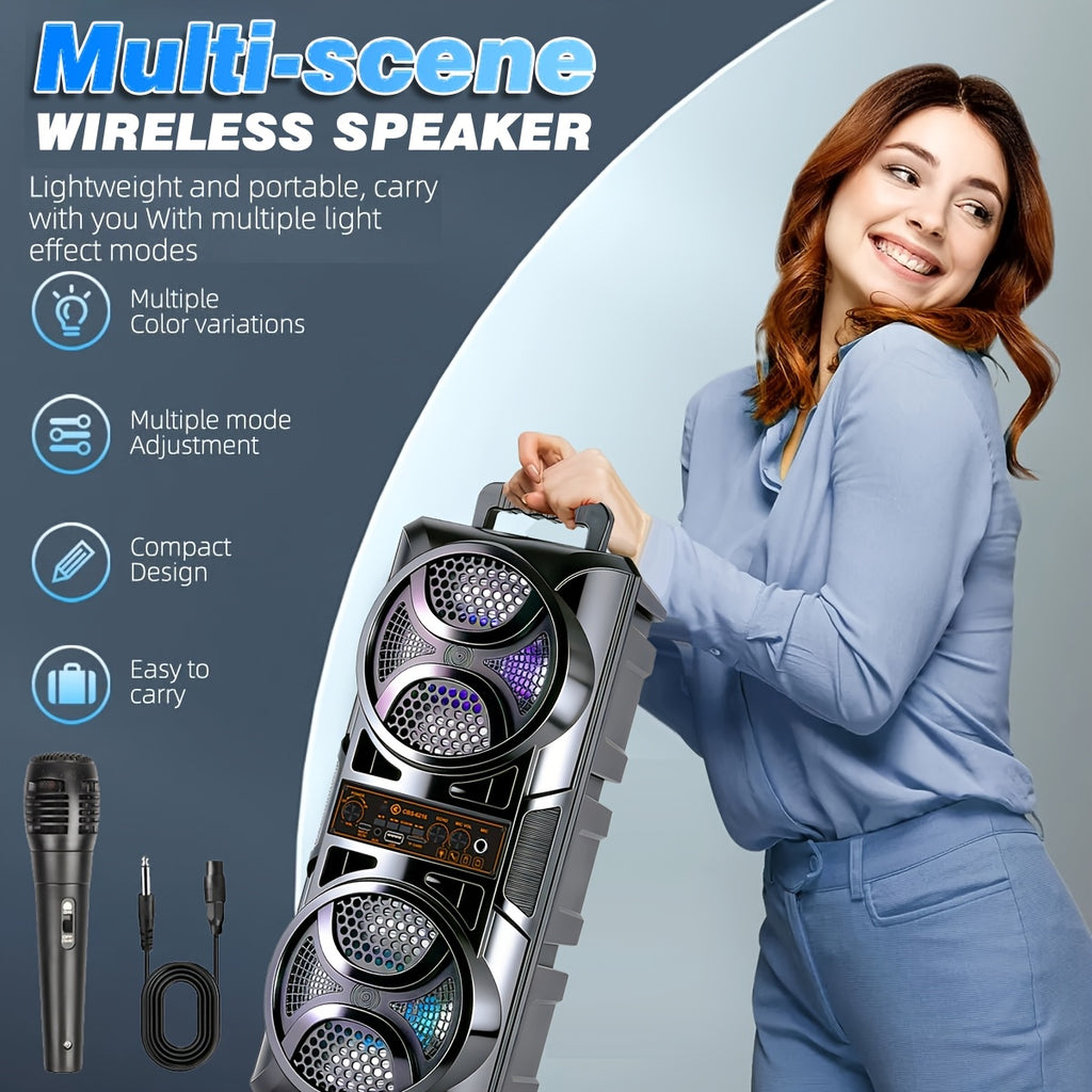 1200W Polk-Level Sound Portable PA Bluetooth Speaker with LED Lights, Wired Microphone Included, Rechargeable Wireless Speaker, Support AUX, USB, FM for Party, Outdoor & Holiday Gift