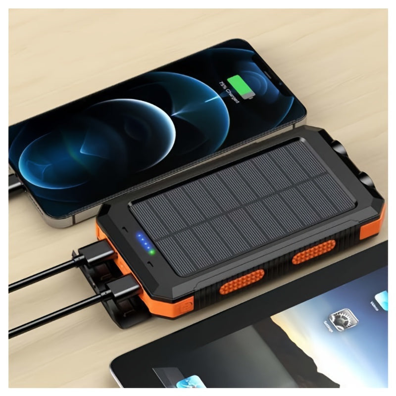 Portable Solar Mobile Phone Charger, Camping External Battery Charger For Mobile Phones, 2 USB/ LED Flashlights With Compass For Outdoor Activities, 20000mAh/40000mAh Portable Solar Power Bank