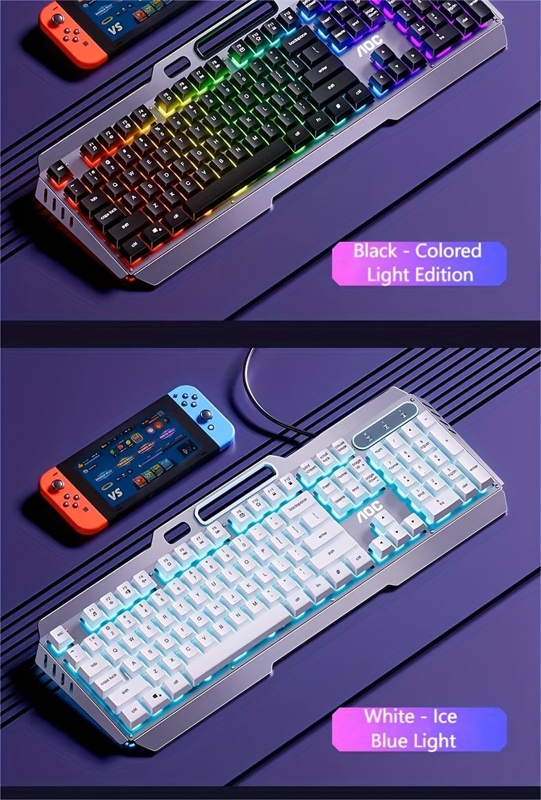 Wired Gaming Keyboard, 104 Keys Full Size, LED Backlight, Ergonomic Quiet Design, USB Power, Adjustable Volume Knob, for Desktop And Laptop Computers, Office Accessories