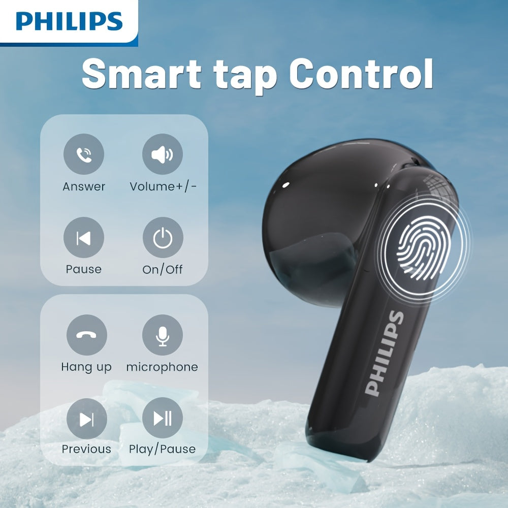 Philips TAT1220 Wireless Bluetooth Headset, Upgraded to Version V6.0, Active Noise Canceling, Touch Control, 360 ° Surround Sound, Open Design, Type-C Charging, In-Ear Earbuds, Suitable for Sports & Daily Use, Phone and Camping