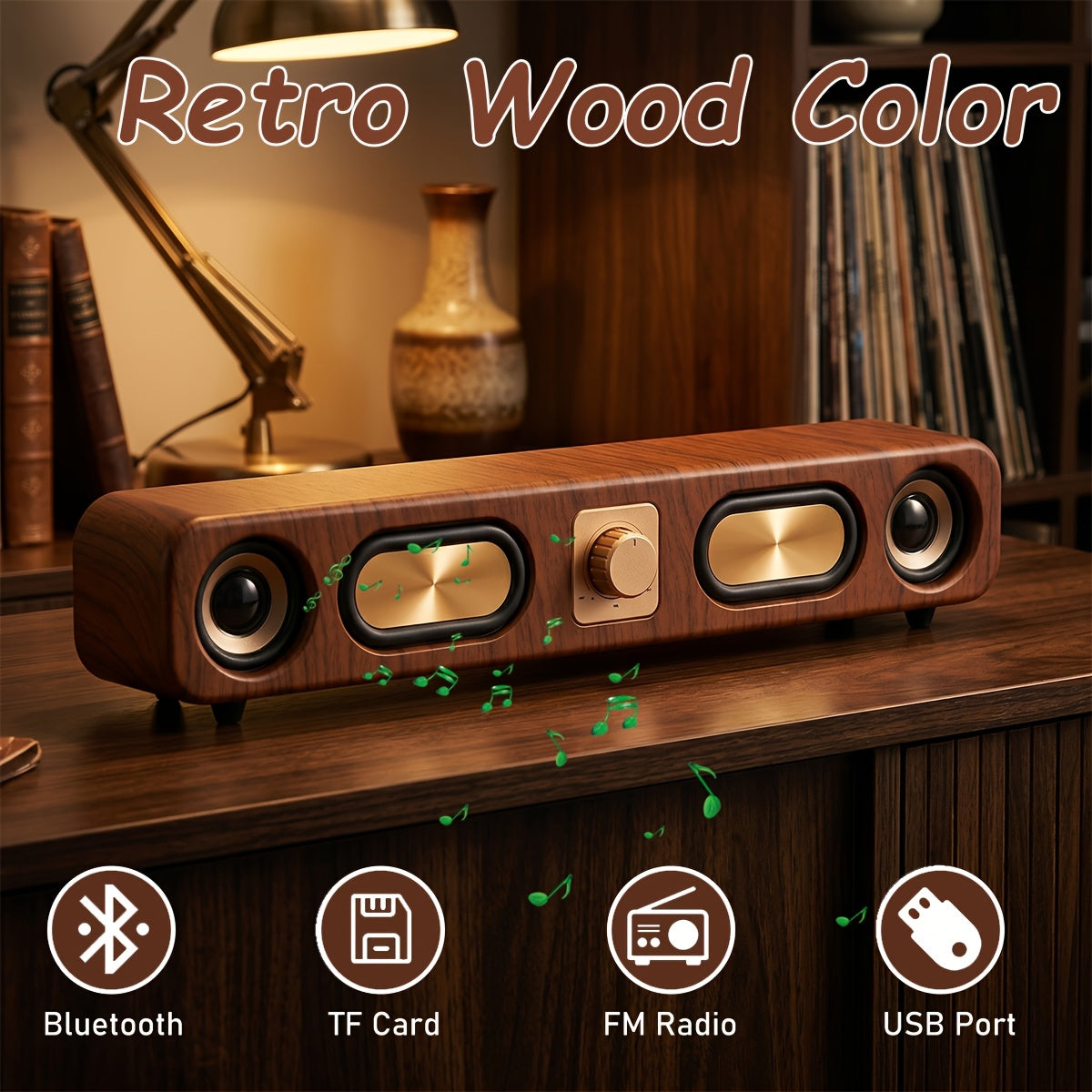 Retro Wood Color Bluetooth Speakers with Dual 2in Woofersm, 2 X 5W Wireless Sound Bar Speaker for Desktop, PC, Laptop, Tablet & Smartphone, Hands Free Call