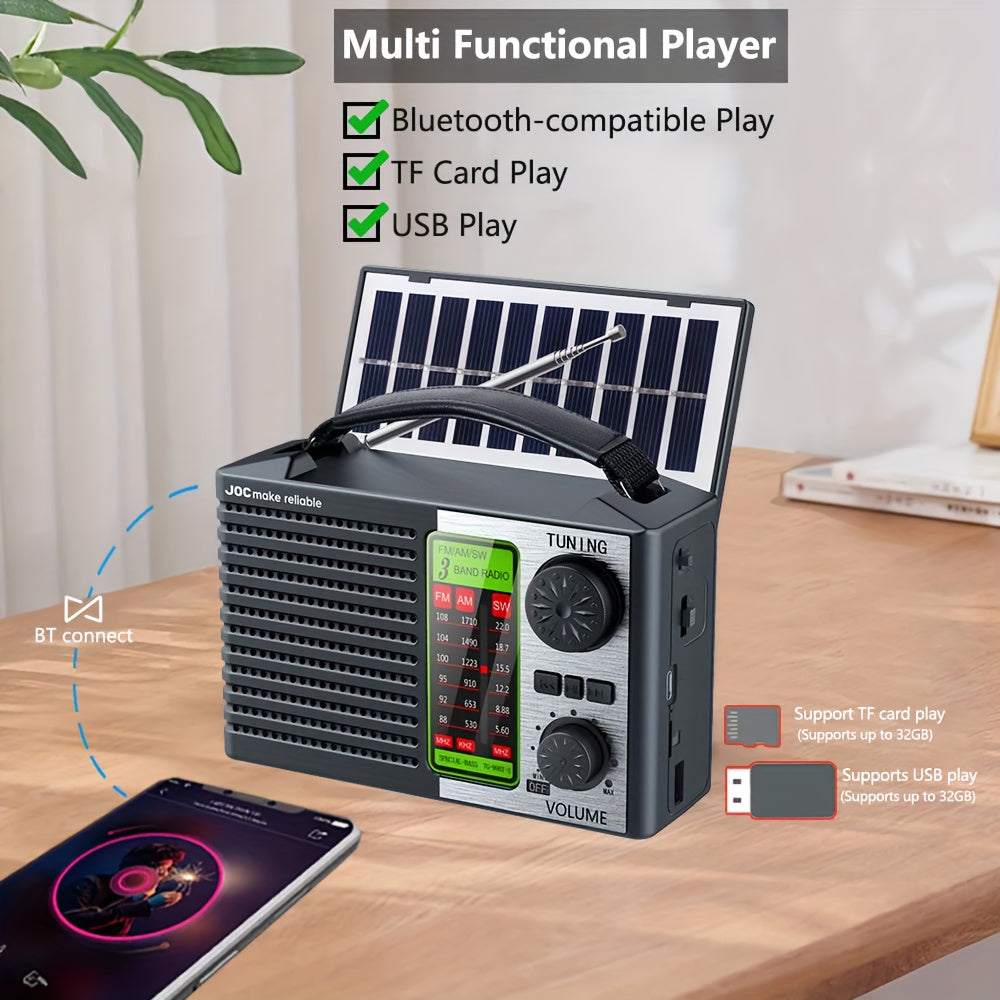 2026 New 5-in-1 Emergency Radio with Dual Speaker System, MP3/USB/TF Card Player, FM/AM/VHF/SW Bands,, 180° Foldable Solar Panel & Flashlight - Portable for camping,, Power Outages (/)