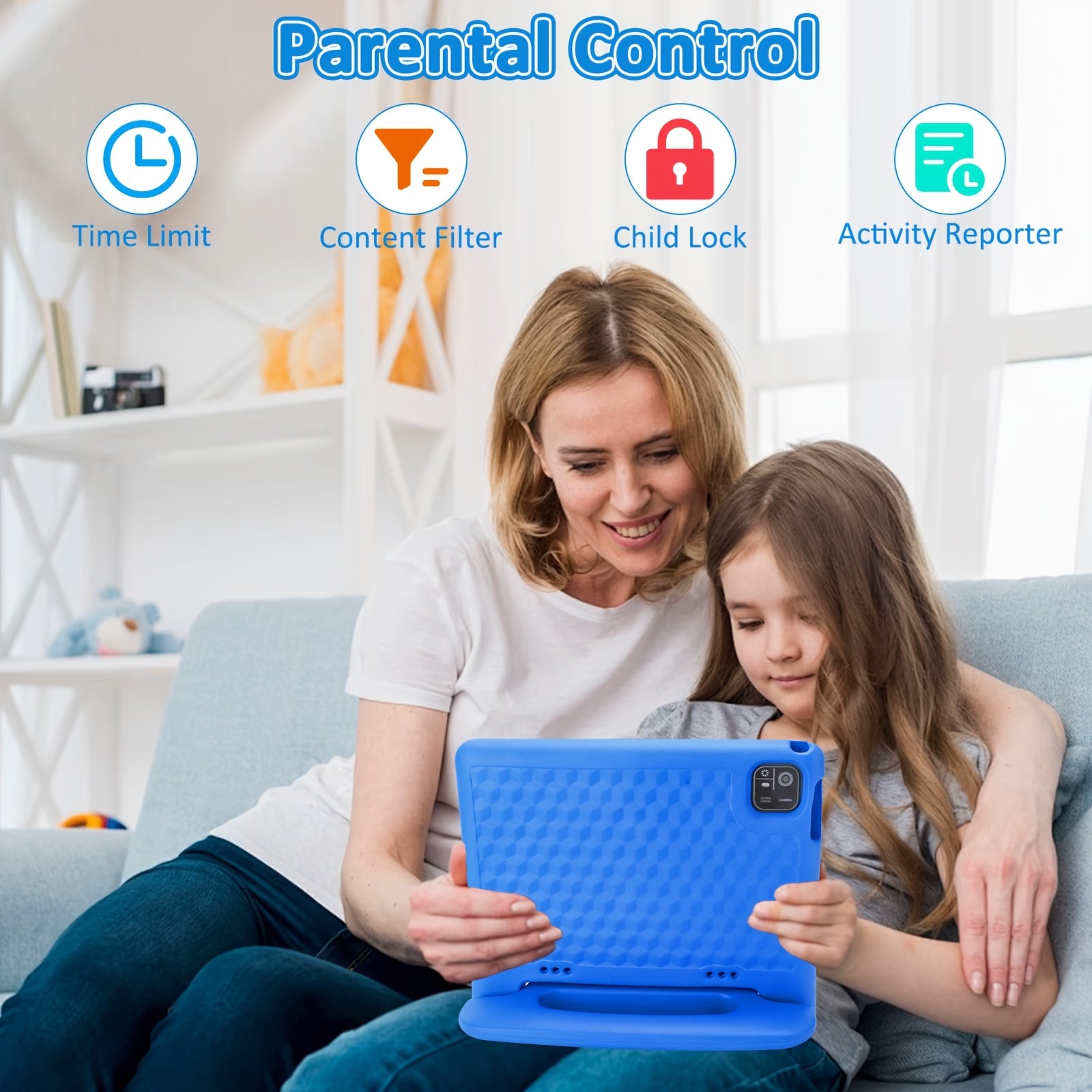 10.1-Inch Tablet for Children, Featuring 8GB (4+4) RAM, 64GB Storage, Running Android 14, Equipped with Wifi, Dual Cameras, a Resolution of 1280*800, a 6000Mah Battery, Parental Controls, Educational Content, Drop Protection, Google Kids Space