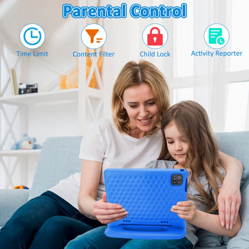 10.1-Inch Tablet for Children, Featuring 8GB (4+4) RAM, 64GB Storage, Running Android 14, Equipped with Wifi, Dual Cameras, a Resolution of 1280*800, a 6000Mah Battery, Parental Controls, Educational Content, Drop Protection, Google Kids Space