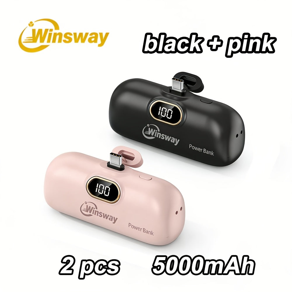 [Winsway | Fast Charging] Winsway 5000mAh Mini Portable Charger | Fast Charging Type-C Metal Plug | LED LCD Display | For iPhone 17/16/15Pro/Pro Max/Pad Pro/Android | Compact Gift