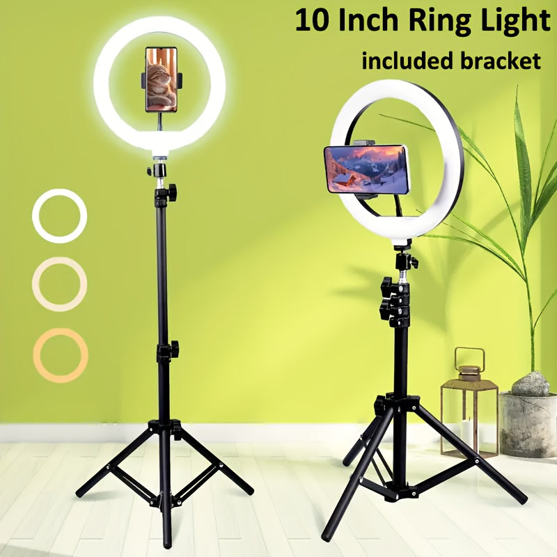 10/18Inch Desk Stand Ring Light, LED Mobile Phone Fill Light, 3 Color Temperatures Adjustable, Suitable for Live Streaming, Streaming Shooting