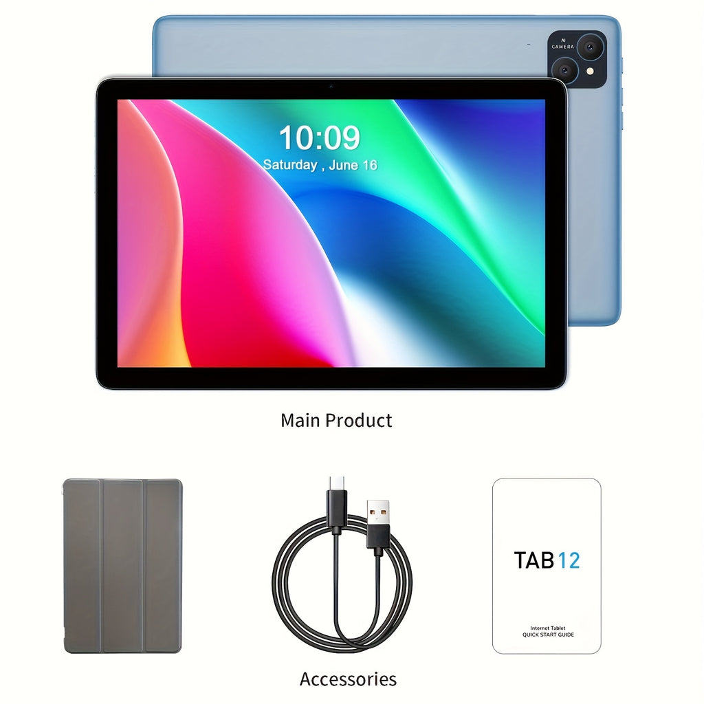 VASOUN 10.1 Inch Android 14 Tablet PC with Case, 12GB (6GB+6GB Expansion)RAM, 128GB ROM, Supports SIM Card, Support Micro SD Expansion, 8000mAh Battery, T606 Eight Core Processor, 10.1 Inch Tablet IPS HD Display, DUAL Camera, Wi-Fi, Phone Tablet PC