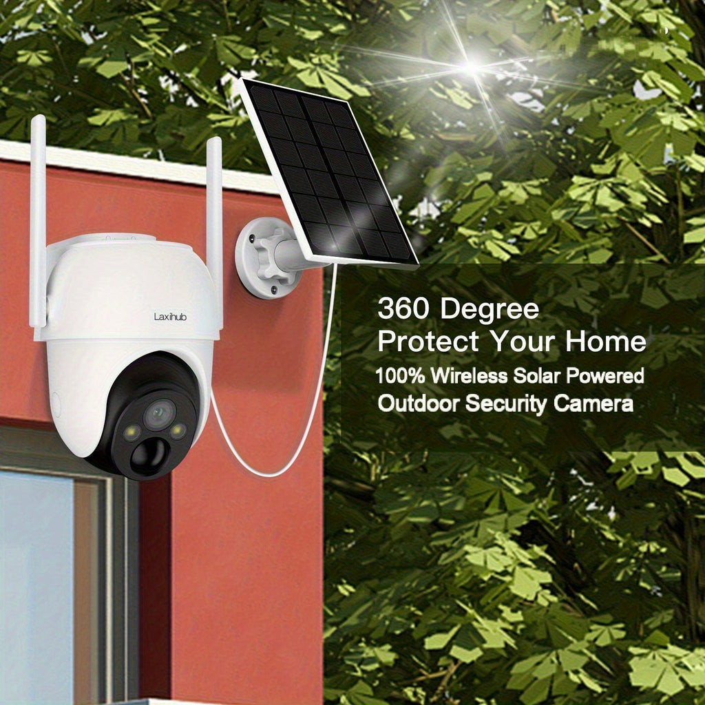 Laxihub GO2T 1296P FHD, 3MP FHD Security Camera Wireless Outdoor, PTZ Solar Wireless Security Camera with AI Human Detection, Wire-Free Battery Solar Powered, Color Night Vison, 2.4G Wi-Fi, 2-Way Audio, Prevent Rainwater Damage, Cloud Storage Outdoor