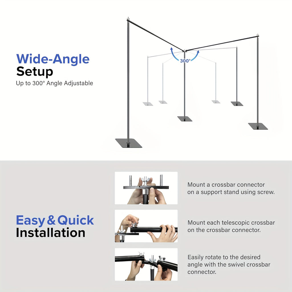 19X6.5Ft Background Support Stand Featuring a 300° Rotating Connector & Dual Crossbar - Versatile Background Support System, Includes 6 Clamps, 3 Weights, And a Carrying Bag for Photography, Weddings, And Events