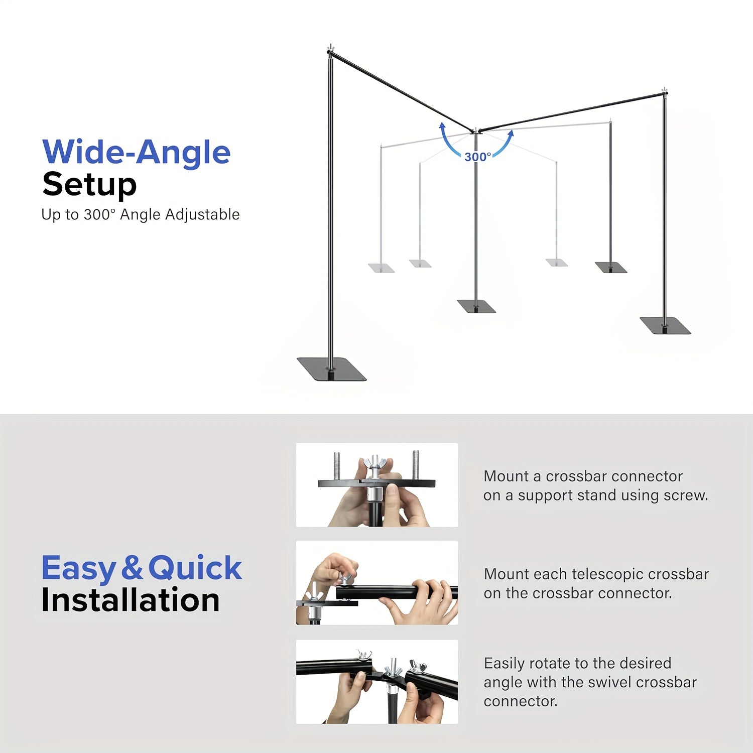 19X6.5Ft Background Support Stand Featuring a 300° Rotating Connector & Dual Crossbar - Versatile Background Support System, Includes 6 Clamps, 3 Weights, And a Carrying Bag for Photography, Weddings, And Events