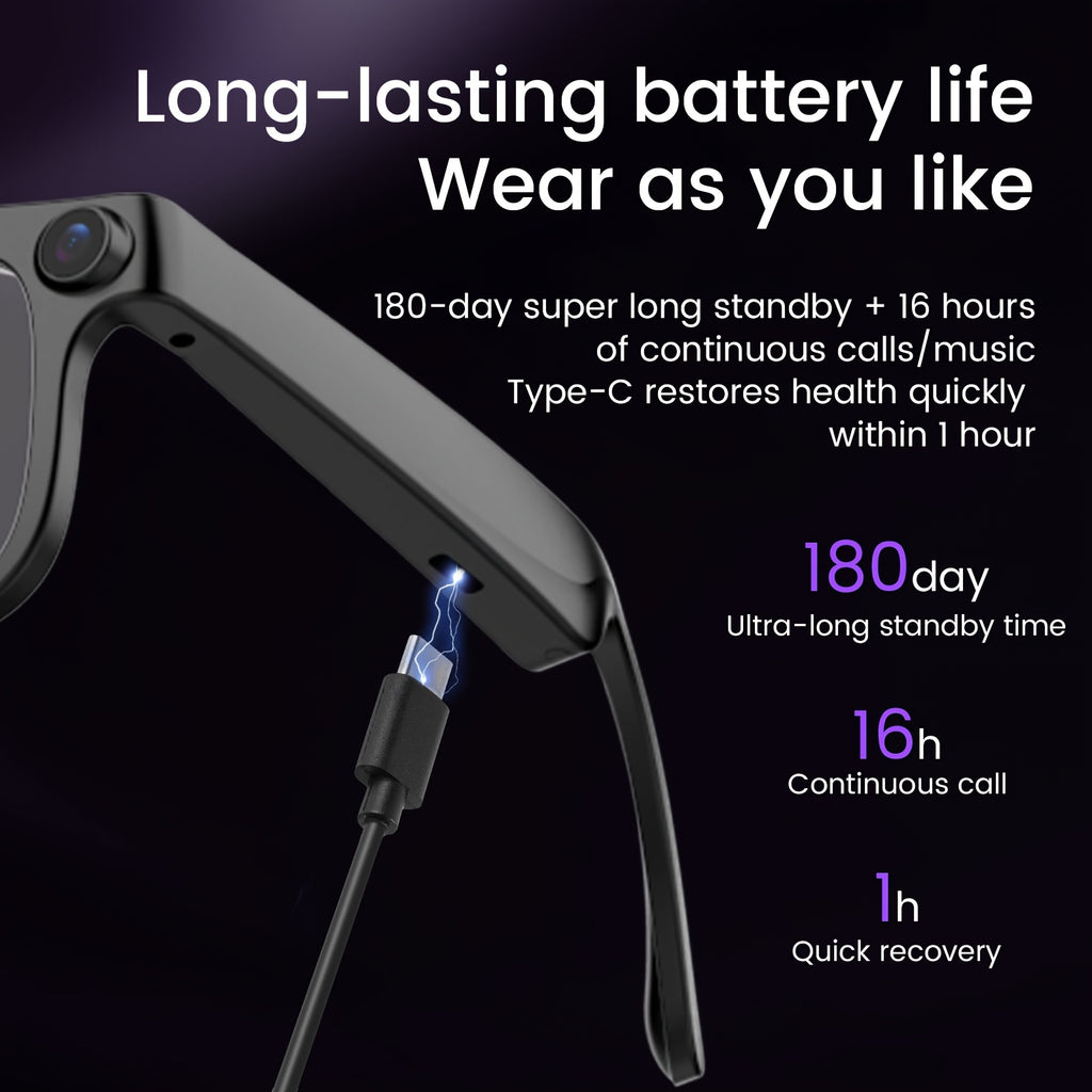 KLZO-AI Smart Glasses with 2MP HD Camera, Real-Time Voice Translation (100+ Languages), Bluetooth Calling & Music Player, Lightweight Wearable Recording Glasses Camera Glasses Ai Smart Glasses with Camera
