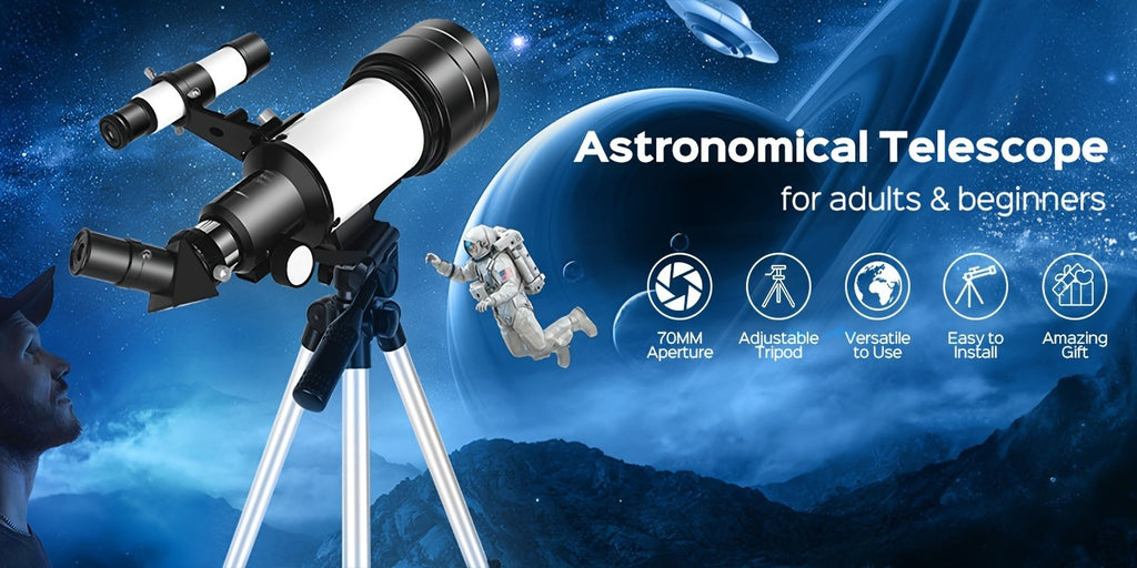 150X telescope, 70mm aperture telescope, suitable for adults, portable astronomical telescope, with tripod phone holder, eyepiece, Barlow lens, perfect for big viewing nature, education, and exploration. It is the best Christmas gift for family members an