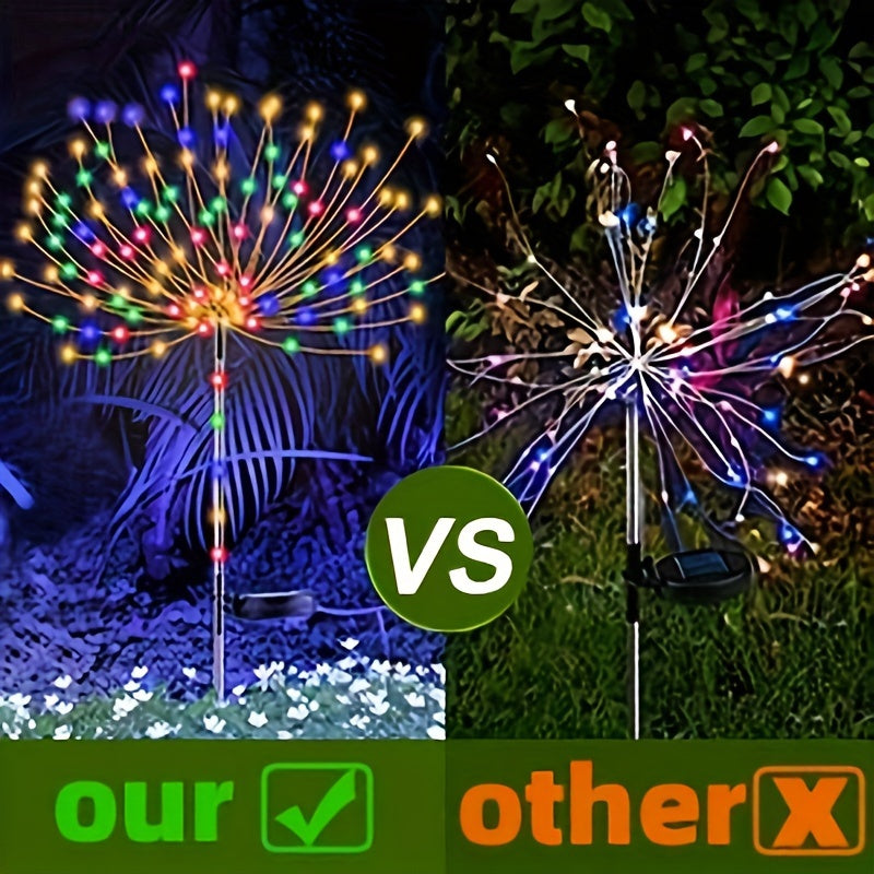 2 Packs Outdoor Solar Firework Lights - Decoration, for Pathways, Gardens, Courtyards, Parties, Weddings, Holidays, Christmas Decor, Solar Ground Lights, Lawn Lights, Halloween Decoration Lights, Ambient Lighting, -Saving Lighting