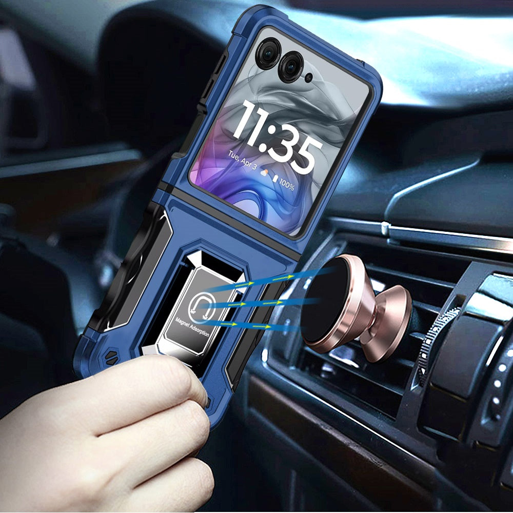 For Motorola Razr 2024 Phone Case, Defender Metal Magnetic Ring Stand Hybrid Cover