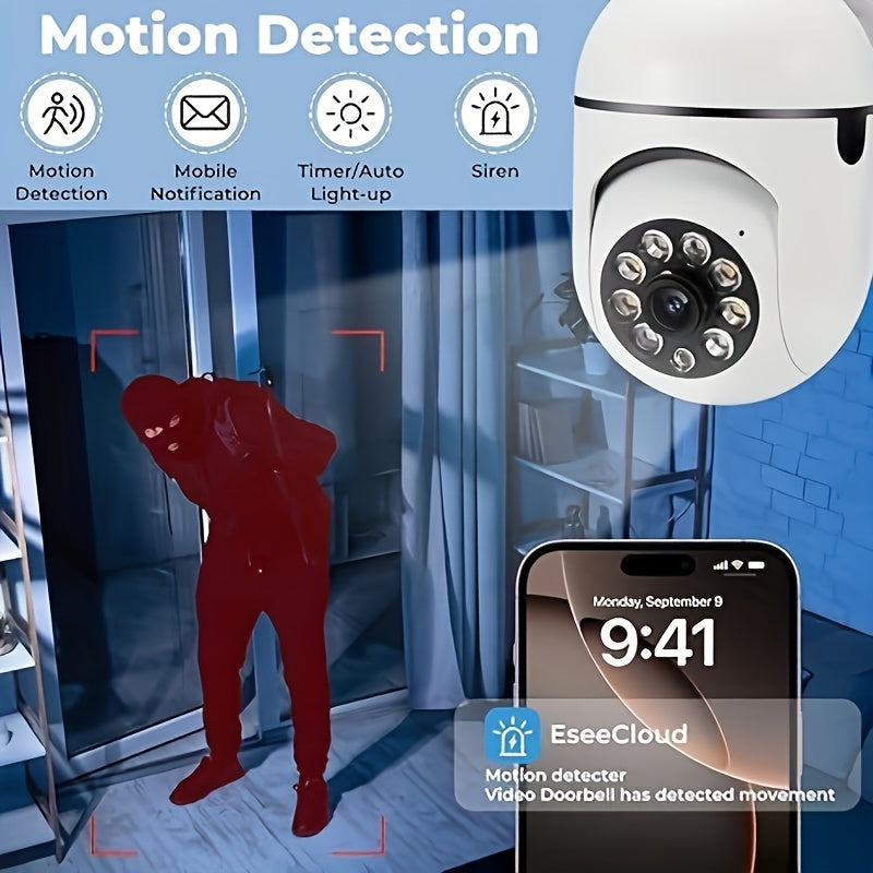 [Night Vision] 2pcs Wireless 4MP Bulb Security Camera with 5G And 2.4Ghz Wifi, 360° Panoramic HD Indoor Monitoring System, Night Vision, Two-Way Audio, Smartphone App Control, Ideal for Home, Garage, Pet Monitoring, Indoor Camera