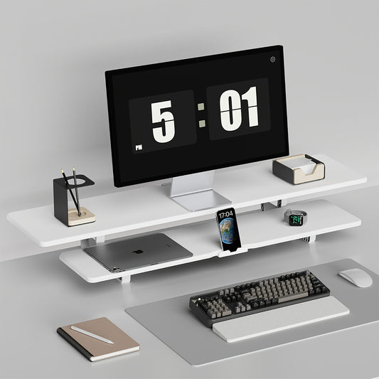 KEYPOINT Dual Monitor Stand Riser for Desk, Adjustable Height Ergonomic Computer Monitor Stand with Storage & Cable Management, E-Sports Style Modern Minimalist Desktop Organizer for Office & Home (Black & White)