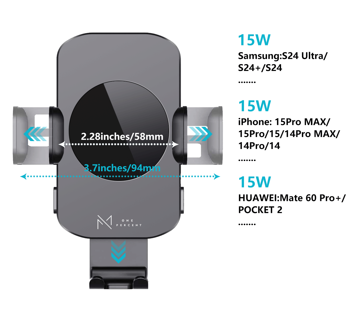 Ultra-Fast 15W RapidWireless Car Charger - Smart Auto Clamping Phone Mount for iPhone 15 14 13 12 11 Pro Max, Samsung Galaxy S23 S22 S21 - Hassle-Free, Seamless Compatibility