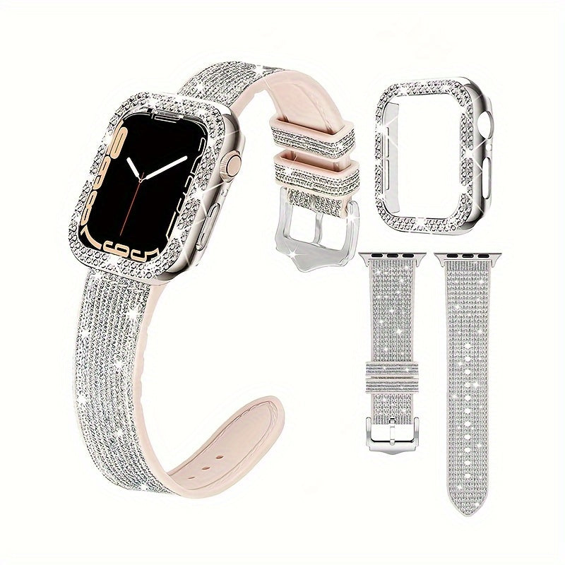 Elegant Fashion Chameleon Watch Band And Case for Apple Watch, Compatible with Series 1-9, SE, Ultra, Crystal Rhinestone Embellished, Shockproof Hard PC Material Protective Cover, Stylish Watch Upgrade, Durable Strap, Highquality Band, Fashionable Wristba