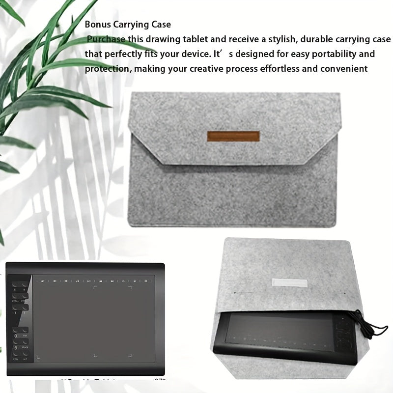 1060Graphic Drawing Tablet, 10 X 6 Inch Drawing Tablet With 8192 Levels Battery-Free Pen And Bag, 12 Hot Keys, Compatible With PC/Mac/Android For Painting, Design & Online Teaching