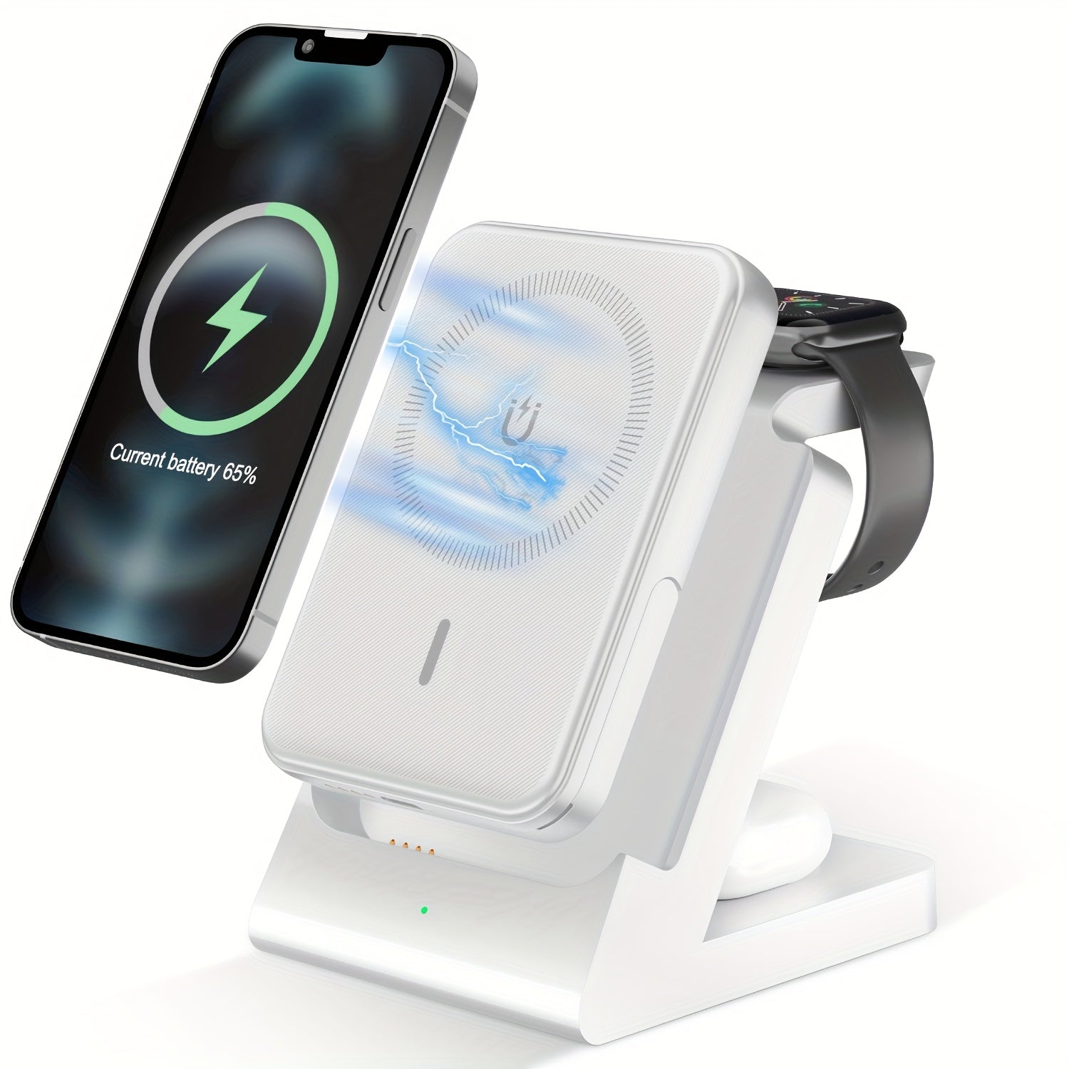 3-In-1 Power Bank Wireless Charger 15W Fast Charging Station for Iphone 17, 16, 15, 14, 13, 12 Pro Pro Max Series, Airpods 4 3 2 Pro Pro2 And Iwatch 3-10 SE Ultra Magnetic Charging, Mobile Charging/Office Travel Companion/Gift