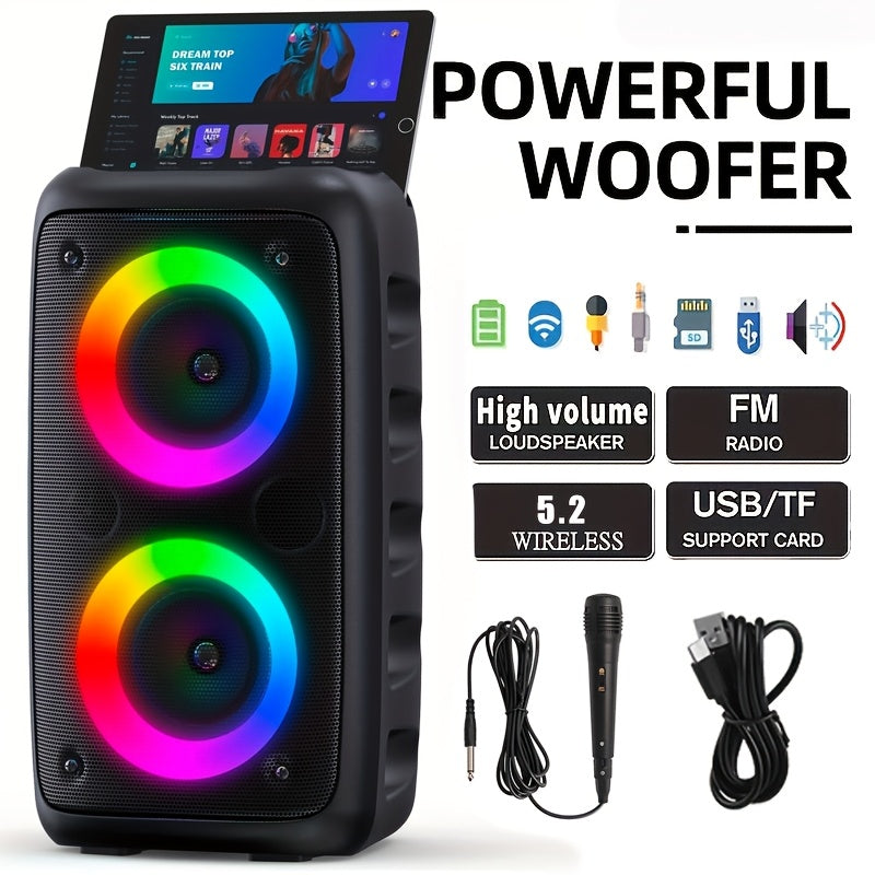 Kinglucky Wireless Speaker with Microphone, Large Speaker, Portable Speaker, Subwoofer, Outdoor Wireless Speaker, for Party Disco Lights, TWS, TF, AUX, MIC, Suitable for Party Use, Outdoor Events & Family Singing