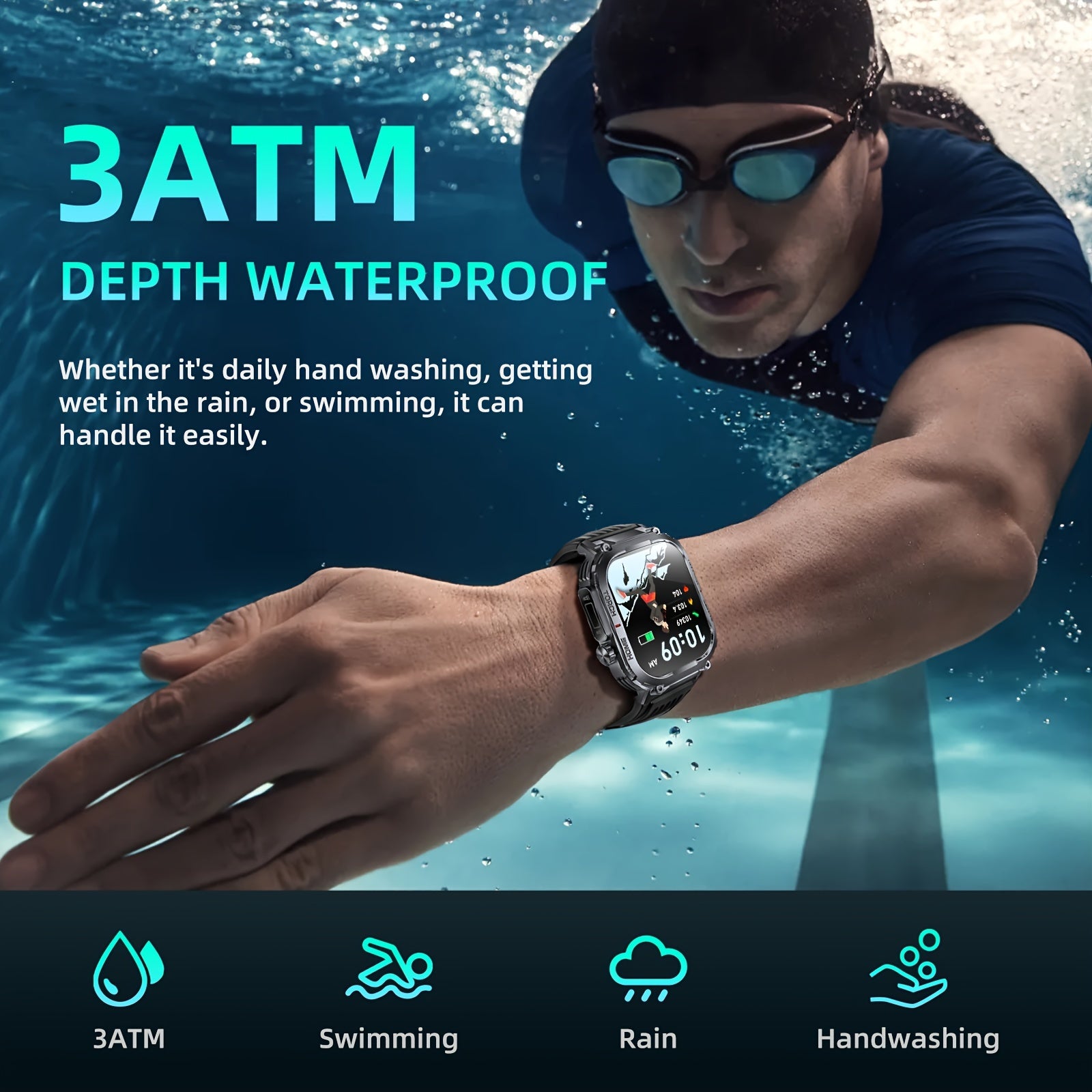 Smartwatch with 2.02" TFT Screen (Answer/Make Calls), Smart Watches for Men, Fitness Watch with Water-Proofing, LED Flashlight, Sleep Monitor, Pedometer, Activity Trackers for Ios/Android - Gifts for Fathers, Boyfriends, Husband