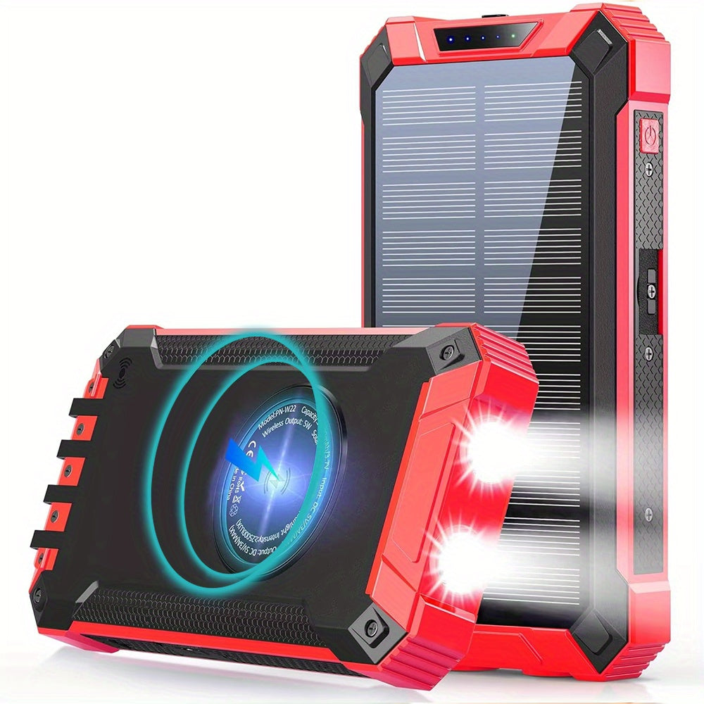 Solar Mobile Power Bank Magnetic Wireless Charger 40000/28800mAh Built-in 4 Cables Six Outputs 15W Fast Charging Mobile Power Bank Suitable for All Mobile Devices Three Inputs with Dual Flashlights Solar Portable Charger, The Best Gift for Hallowmas