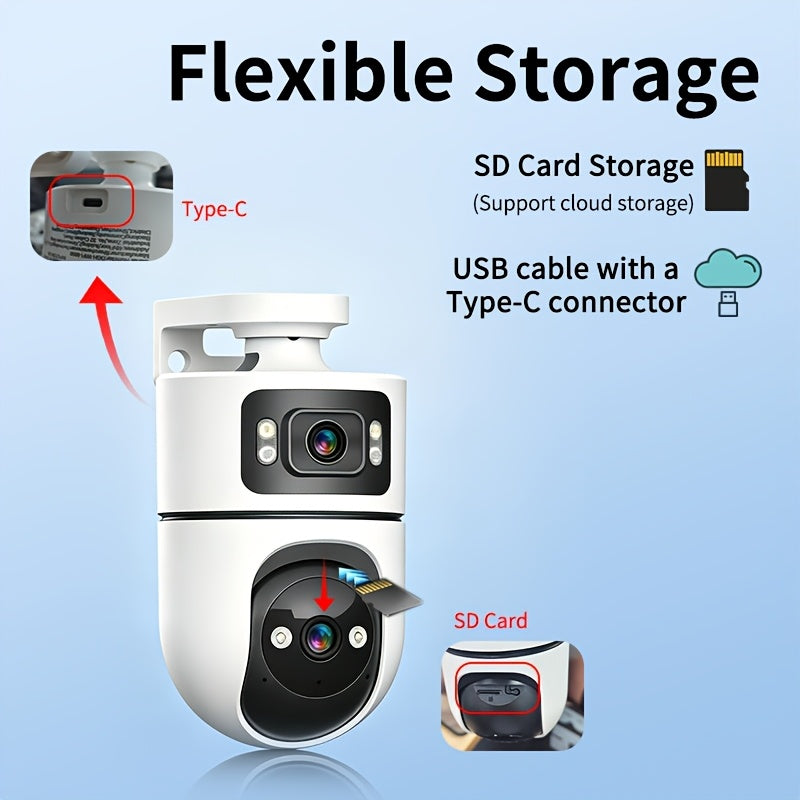 2.4G&5GHz Wireless WiFi, 4K Outdoor with Dual Lenses Security Camera, Rain-proofRotating, Night Vision, Dynamic Detection, Two-Way Call, Wifi Connectivity - Imagery & Christmas Halloween Decorations, Thanksgiving Day Gift, Cameras for Home Security.