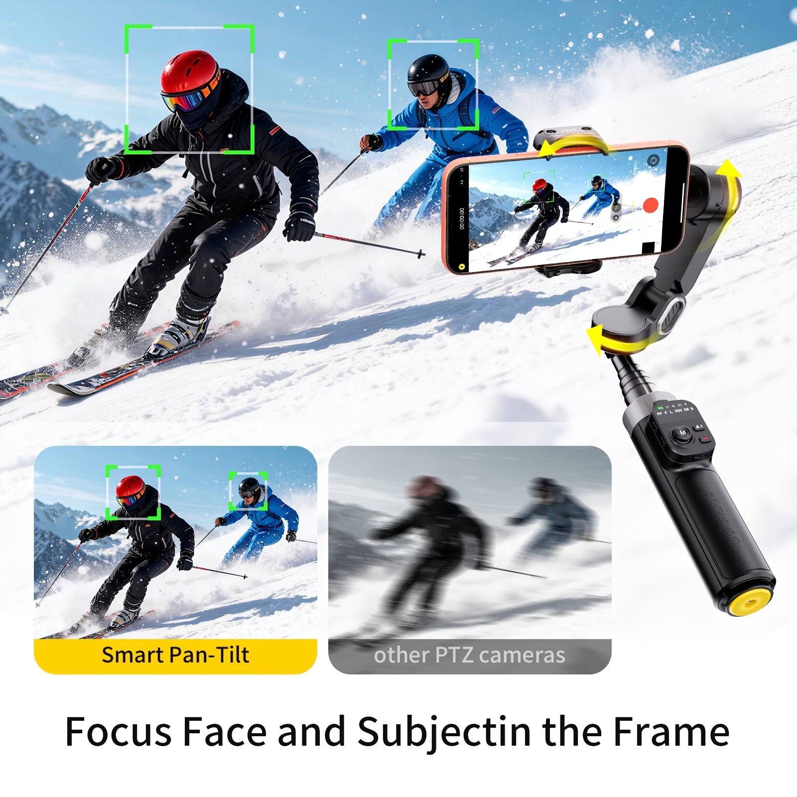 [Gimbal Stabilizer] AOCHUAN Foldable Portable Gimbal: 3-axis Stabilization, 360-degree Rotation, AI Automatic Face Tracking, Built-in Extendable Pole, Magnetic Wireless Remote Control With Panoramic Gesture Control Ideal For Vlogging