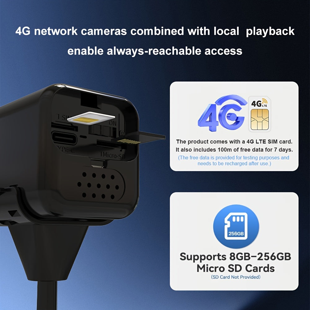 4K, Security Camera, 4G LTE Camera, Wireless Camera With Infrared Night Vision, Rechargeable Battery, Intelligent PIR Human Detection, Two-way Voice Communication, No Need For Wi-Fi, No Need For Power Plug