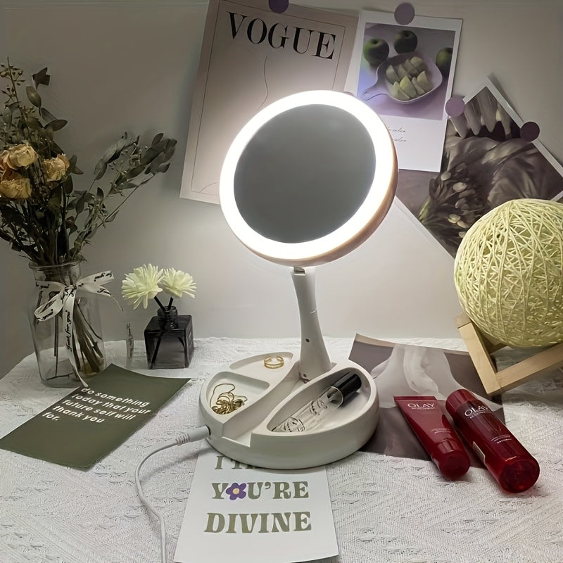 Mirror Light with Light, 10x Magnifying Glass Vanity Mirror, Bright LED Travel Makeup Mirror, Double-sided Makeup Mirror, Table Mirror Can Be Used for Bathroom, Beauty Tool Companion, Makeup Mirror, Ladies' Gift/USB Power/battery Power