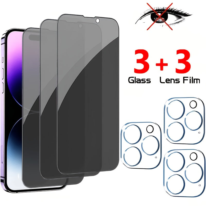[6-Pack]3 Privacy Screen Protectors + 3 Camera Lens Protectors | Fits for iphone 11, 12/13/14/15/16 Pro/Pro Max & Plus Models | Full-Coverage Anti-Spy Design | 9H Tempered Glass With Edge Protection | Easy, Bubble-Free Installation | Anti-Peep
