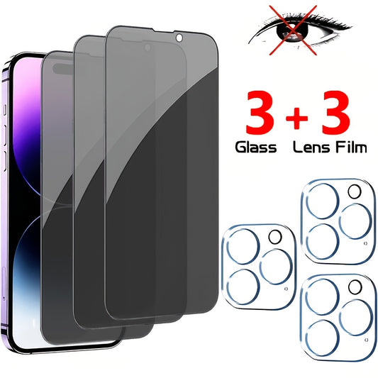 [6-Pack]3 Privacy Screen Protectors + 3 Camera Lens Protectors | Fits for iphone 11, 12/13/14/15/16 Pro/Pro Max & Plus Models | Full-Coverage Anti-Spy Design | 9H Tempered Glass With Edge Protection | Easy, Bubble-Free Installation | Anti-Peep
