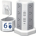 Angled Flat Plug 16 AC Outlets Power Strip Tower with USB C Port (PD18W), Surge Protector Power Tower with 5 USB Charging Ports, 6FT Extension Cord Desktop Power Strip - White
