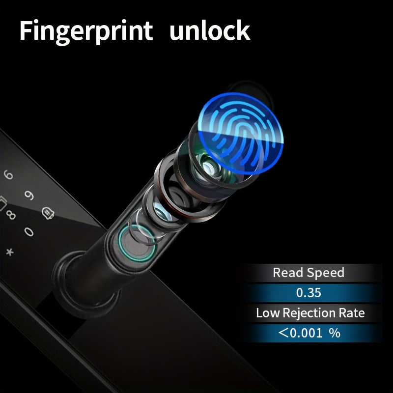 Smart Door Lock, Biometric Keyless Entry Door Lock, with Application, Keyless Entry Door Lock, Fingerprint Door Lock, with Numeric Keypad, WiFi Smart Fingerprint Door Lock, with Wide-angle Camera Suitable for Homes, Rentals, Offices, And Hotels
