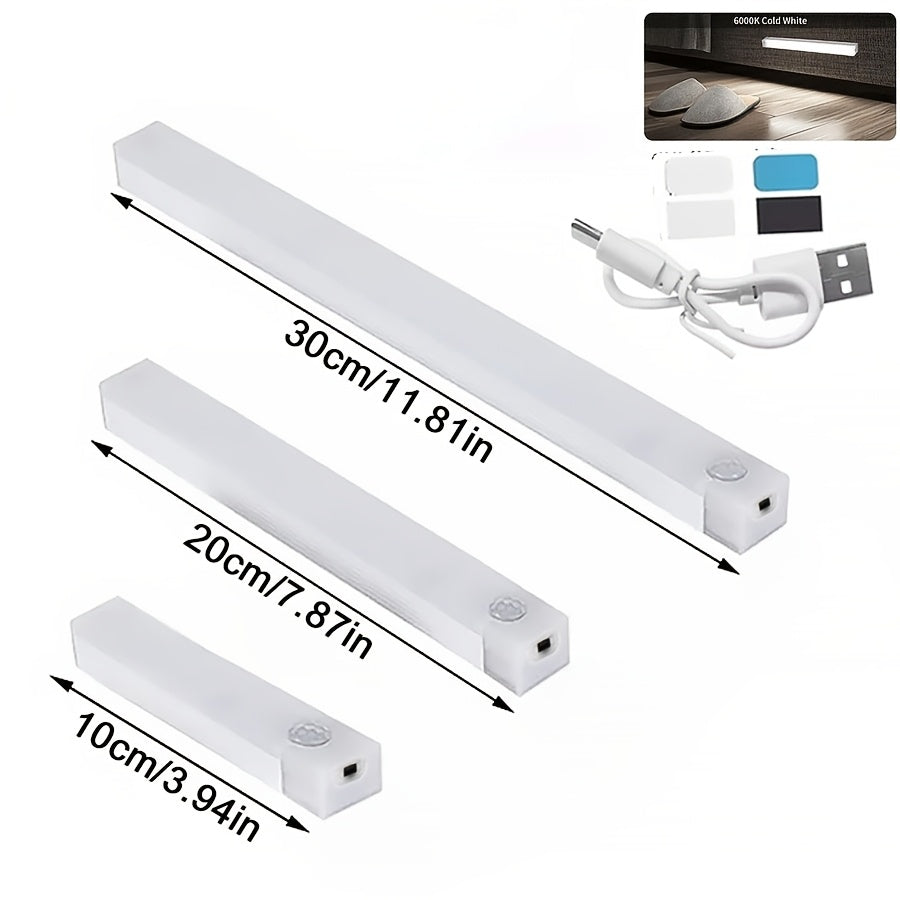 12/9/6pcs LED Motion Sensor Smart Cabinet Lights, USB Rechargeable, 3 Adjustable Modes, Wireless Night Light for Bedroom, Staircase, Kitchen, Intelligent Offices Piano Room & Dance Studio, Bedside Reading Lights, Lights for Cabinets