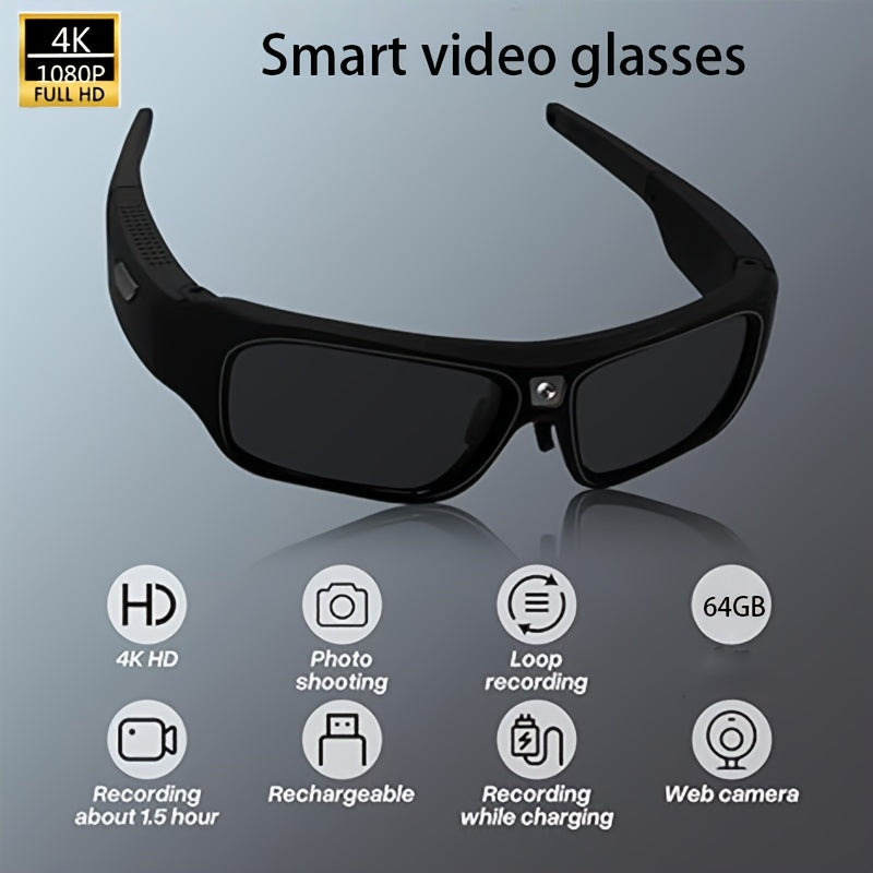 4K HD Camera Glasses, Video Smart Glasses, Body Camera, UHD Sports Camera, Running Recorder Camera, 2-Hour Video Recording Time, Bike Surveillance Video Recorder Action Cam Glasses, Minutes of The Meeting