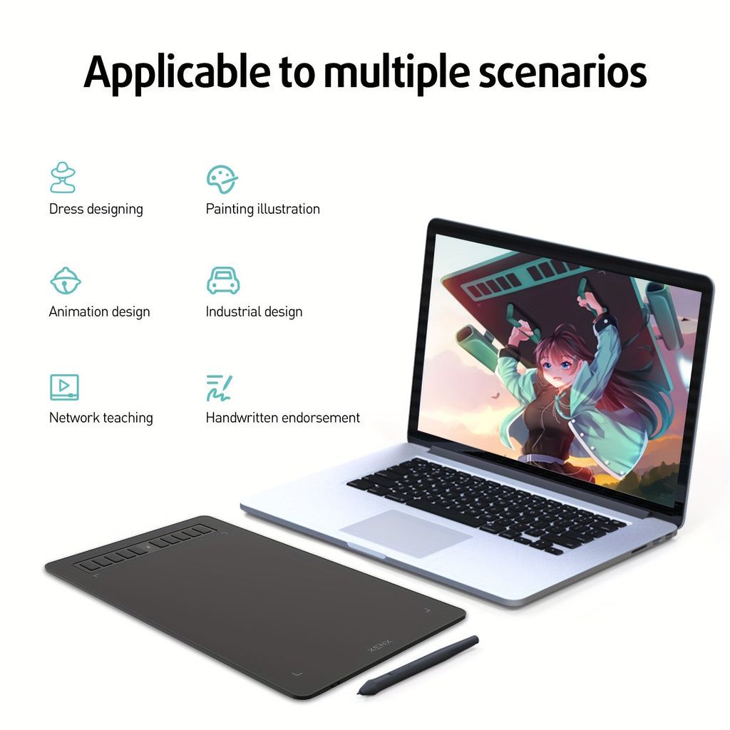 XENX P3-1060B Graphic Drawing Tablet, Featuring a Large 10 X 6.22 Inch Surface, Comes with 10 Hotkeys, a Passive And Battery-Free Stylus, And Offers 8192 Pressure Sensitivity Levels. It Is Compatible with Mac, Windows Pcs, And Android